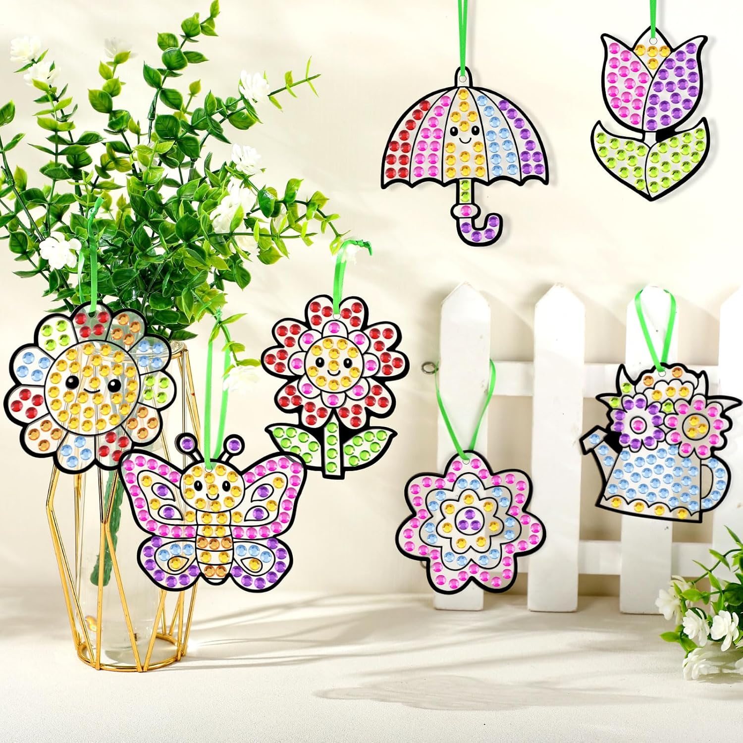 36 Sets Spring Diamond Painting Kits DIY Hanging Diamond Art Spring Crafts Butterfly Flower Gem Ornaments for Home Party Decor Sunday School Classroom Activities